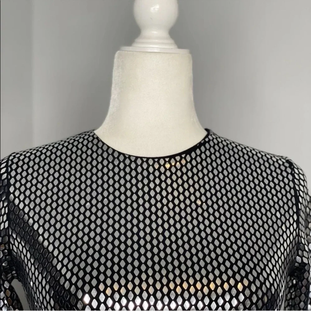 NWT Zara Woman Honeycomb Sweater Metallic Silver Shiny Black Top Size S Small - Picture 7 of 11